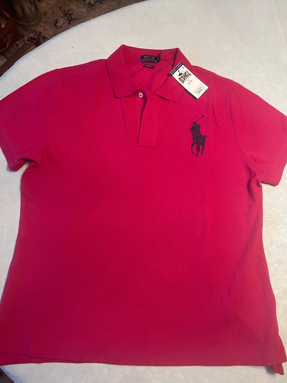 Polo by Ralph Lauren Pink Polo Shirt with Navy Horse XL skinny fit